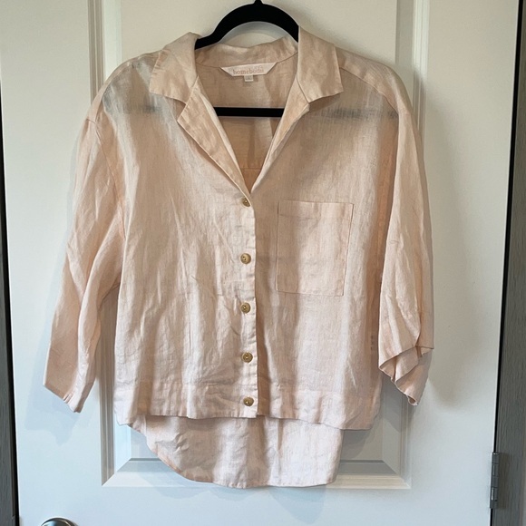Homebodii Tops - Homebodii Beach Bohemian Cottage Core Washed Linen Boxy Top Button Front